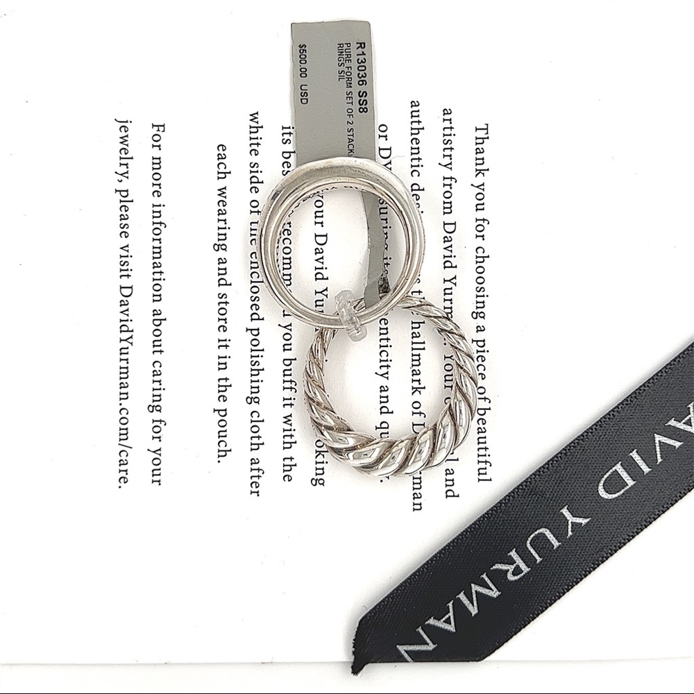 DAVID YURMAN DY Pure Form Set of 2 Two Rings Silver Authentic Size 6 Retail $500